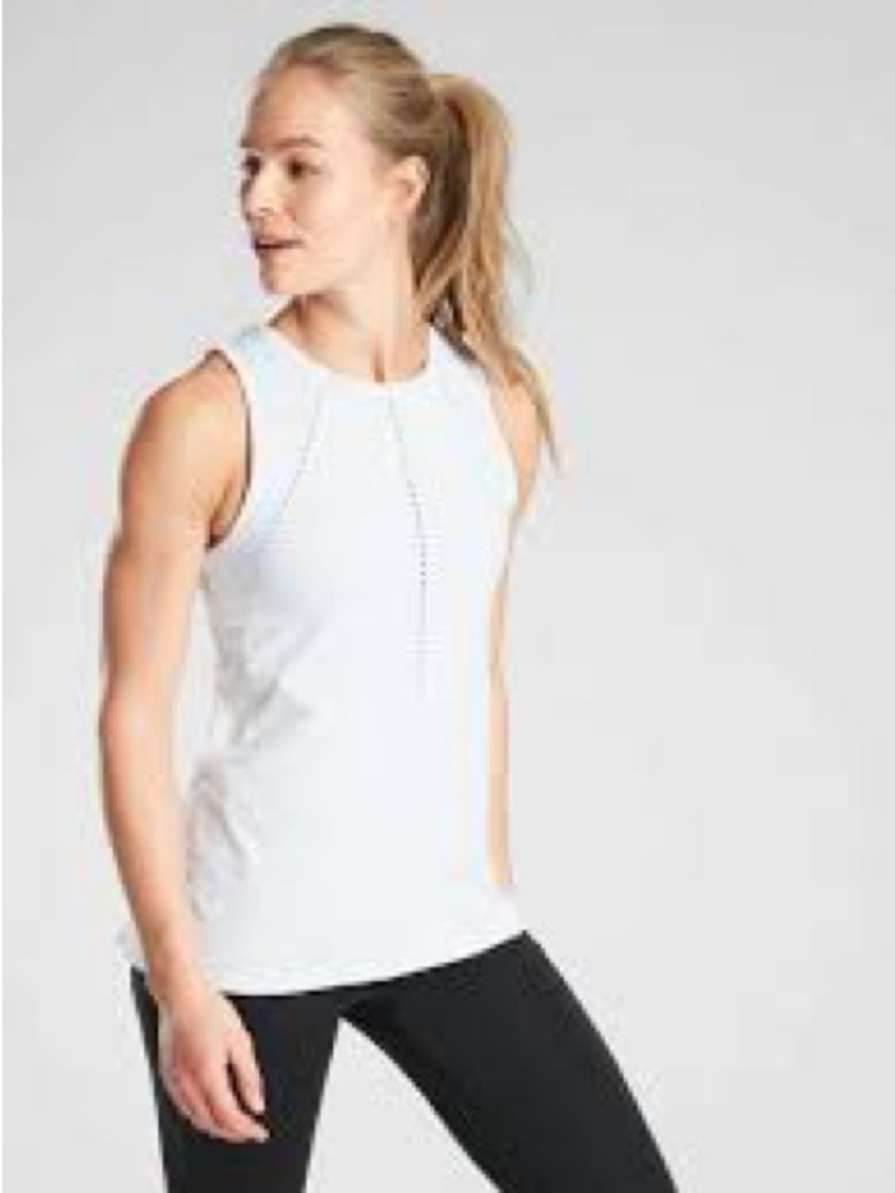 Athleta Foothill High Neck Split Back Tank Top Blush Pink Size Small White